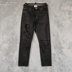 AGOLDE Jeans Women 28 Black Jamie Straight High Rise Denim Button Fly 29x28